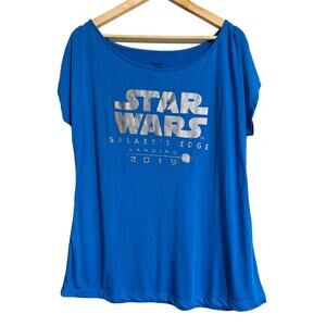 Disney Parks Star Wars Galaxy Edge Blue Cap Sleeve Tee Large
